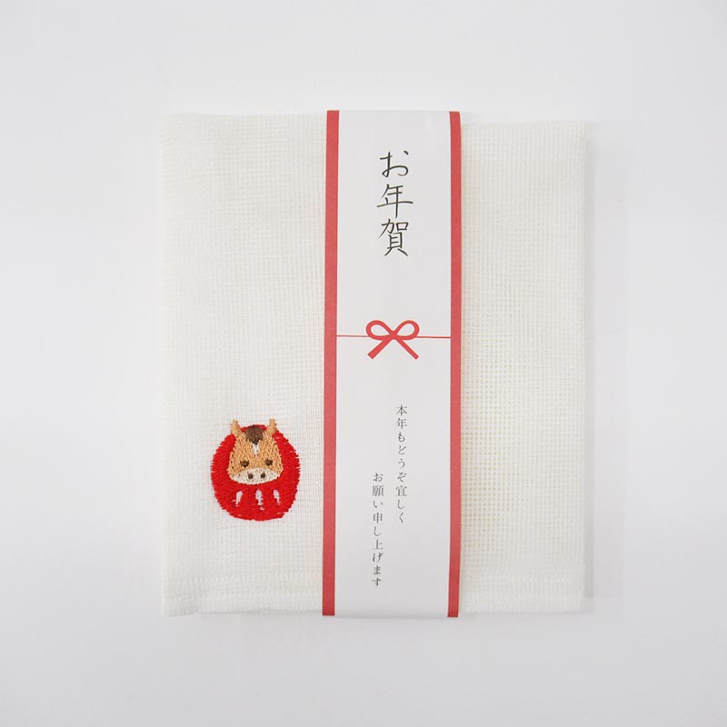 新年のご挨拶 かや生地ふきん だるまうま
